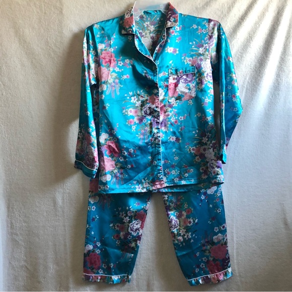 Other - 2 pc set sleepwear pajamas teal blue floral loungewear